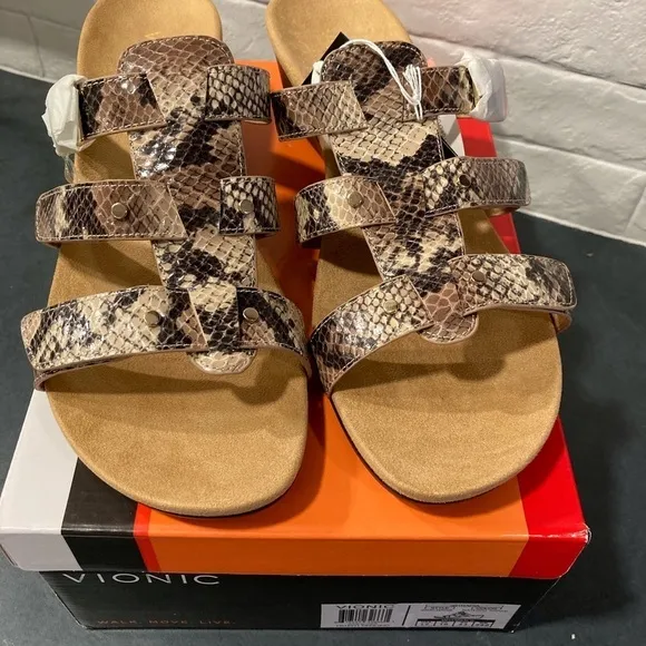 NIB Vionic sz 12 Park Radia snake print wedge sandals