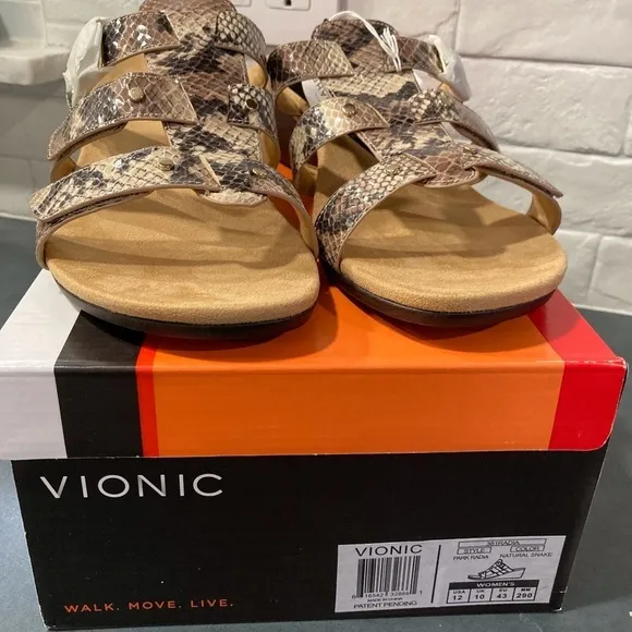 NIB Vionic sz 12 Park Radia snake print wedge sandals