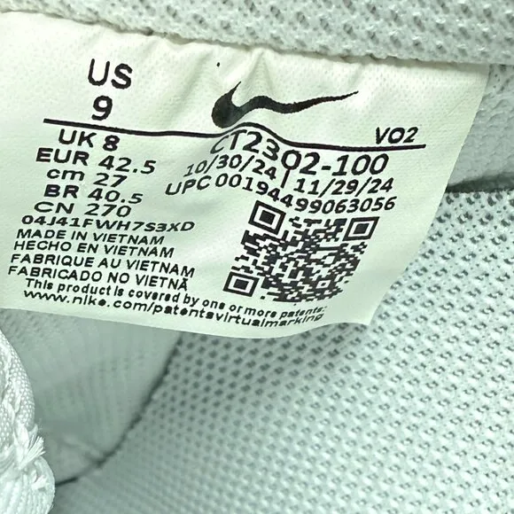 Nike Air Force 1 '07 White Mens Casual Shoes CT2302-100 VNDS Sz 9
