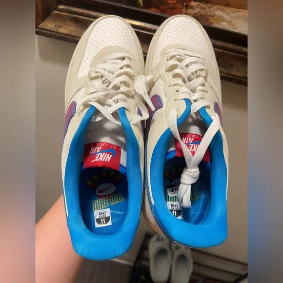 Nike Air Force 1 Sneakers with Blue and Red Accents