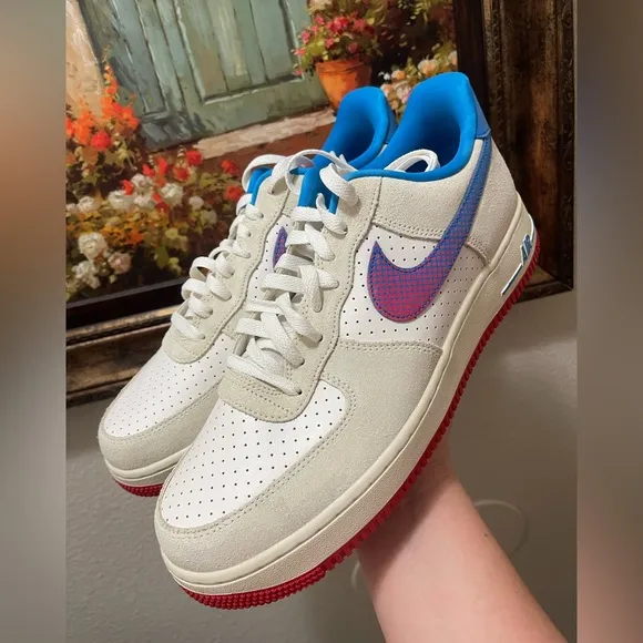 Nike Air Force 1 Sneakers with Blue and Red Accents