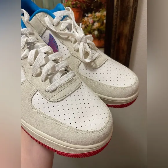 Nike Air Force 1 Sneakers with Blue and Red Accents