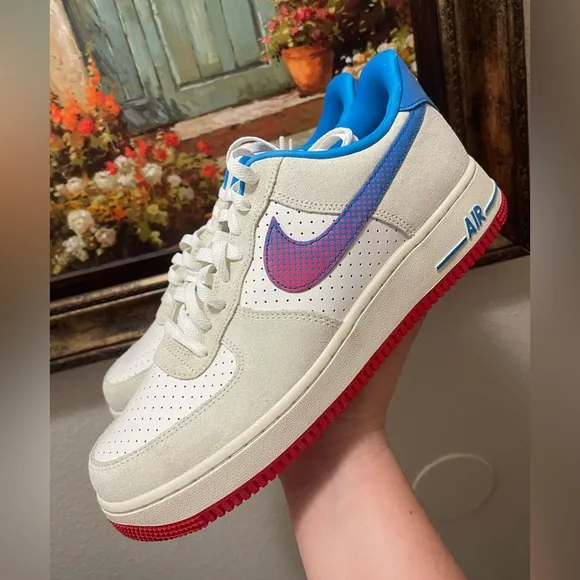 Nike Air Force 1 Sneakers with Blue and Red Accents