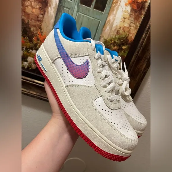 Nike Air Force 1 Sneakers with Blue and Red Accents