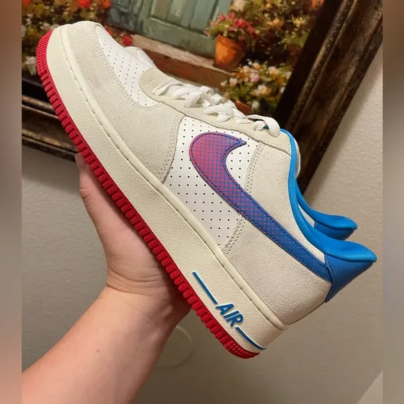 Nike Air Force 1 Sneakers with Blue and Red Accents