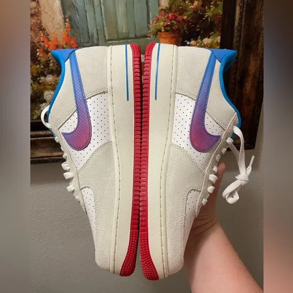 Nike Air Force 1 Sneakers with Blue and Red Accents