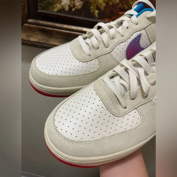 Nike Air Force 1 Sneakers with Blue and Red Accents