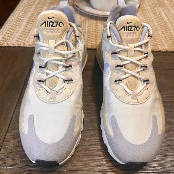 Nike Air Max 270 React Running Athletic Shoes White Fossil Summit CT1287-100 S 9