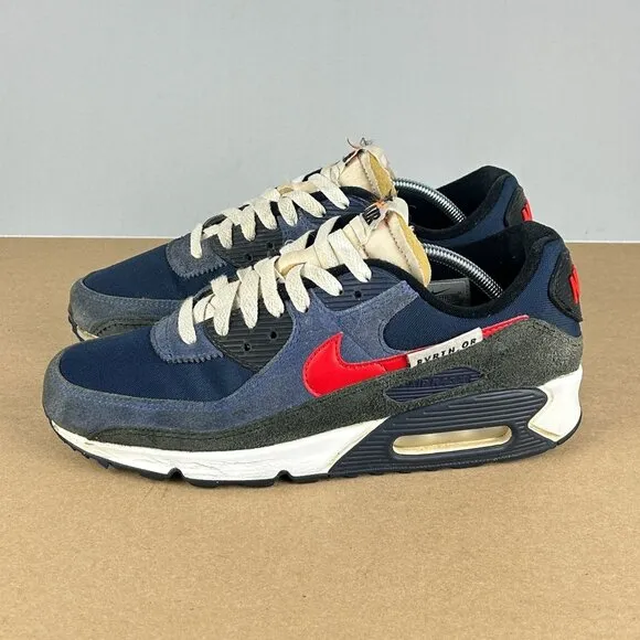 Nike Air Max 90 SE Running Club Deep Royal Athletic Shoes Mens 8.5 Blue Red