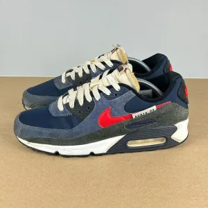 Nike Air Max 90 SE Running Club Deep Royal Athletic Shoes Mens 8.5 Blue Red