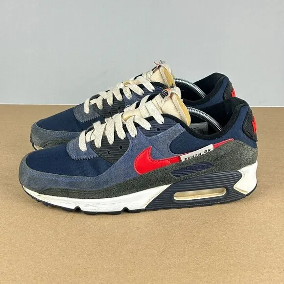 Nike Air Max 90 SE Running Club Deep Royal Athletic Shoes Mens 8.5 Blue Red