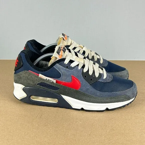 Nike Air Max 90 SE Running Club Deep Royal Athletic Shoes Mens 8.5 Blue Red