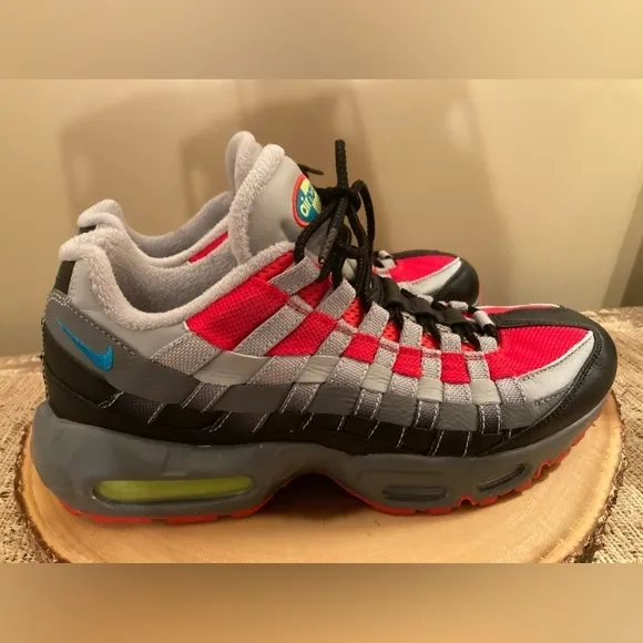 Nike By You Women's Air Max 95 Woven Gray &amp; Crimson Blue DX5388 900 9.5