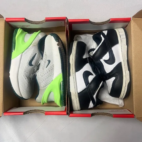 Nike Dunk Low &amp; Air Max 270 Go Toddler Sneakers Bundle - Black White Green 6C
