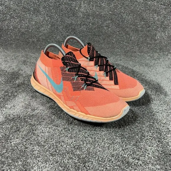 Nike Free 3.0 Flyknit Athletic Running Shoes Orange 718420-008 Women's Size 9.5