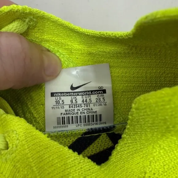 Nike Free RN Flyknit Olympic USA Volt Yellow Sneakers Shoes 842545-701 Mens 10.5