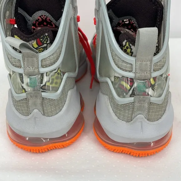 NIKE LEBRON 19 FAST FOOD SIZE 5 YOUTH Kids Gray and Orange Athletic Shoes
