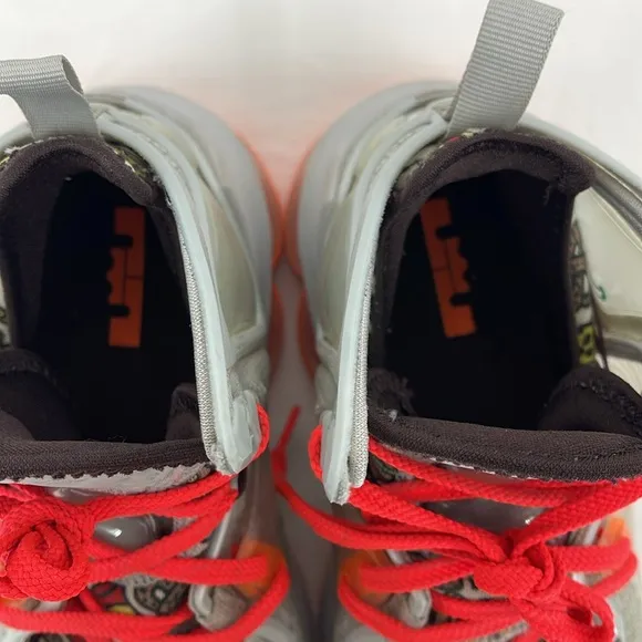 NIKE LEBRON 19 FAST FOOD SIZE 5 YOUTH Kids Gray and Orange Athletic Shoes