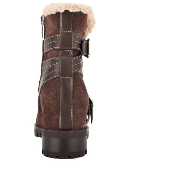 Nine West Davyd Wedge Buckle Booties Brown Suede Leather Women's Winter Boots 8