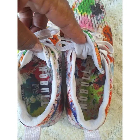 NOBULL Mesh Sneakers Men's 7.5 White Splatter Coloful Athletic Running Shoes