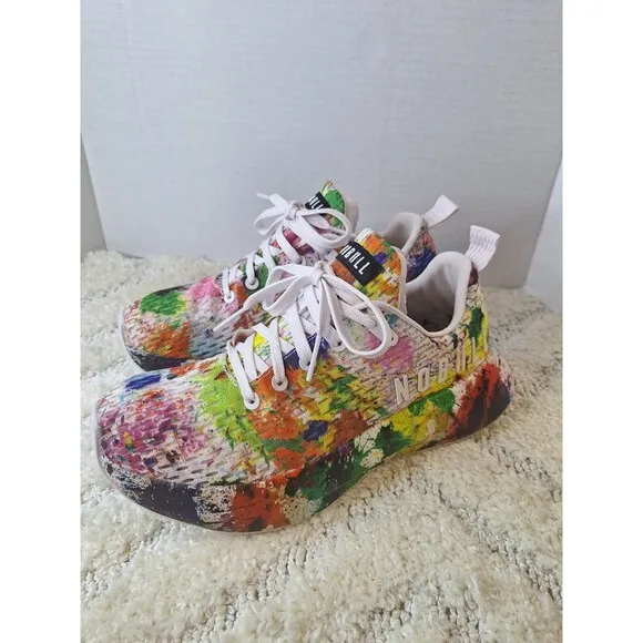 NOBULL Mesh Sneakers Men's 7.5 White Splatter Coloful Athletic Running Shoes