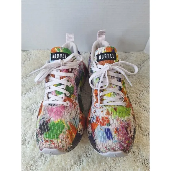 NOBULL Mesh Sneakers Men's 7.5 White Splatter Coloful Athletic Running Shoes