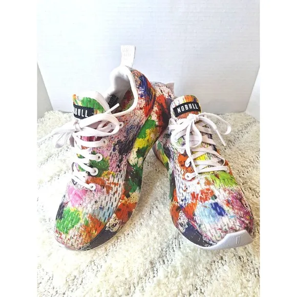 NOBULL Mesh Sneakers Men's 7.5 White Splatter Coloful Athletic Running Shoes