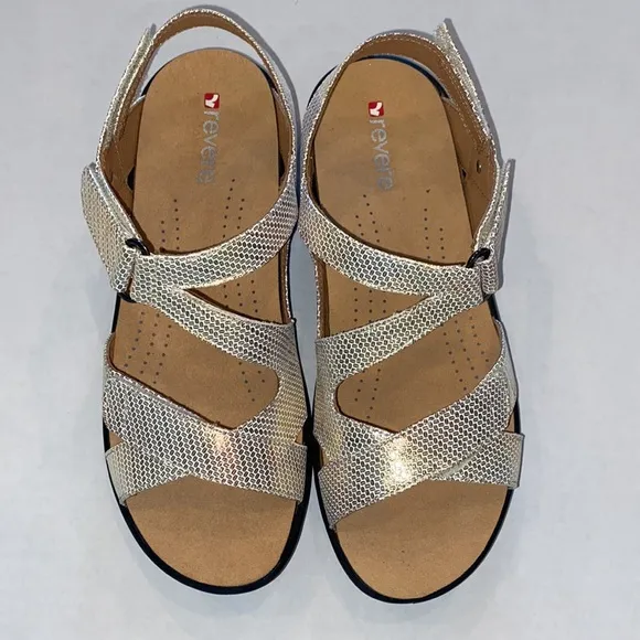 NWOB Revere Zanzibar Metallic Gold Sandals
