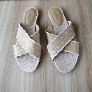 NWOT J. Crew Scalloped polka-dot slide sandals 8