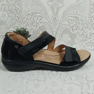NWOT Revere &quot;MAURITIUS Black French Lizard Closed Heel Sandals Size 8/39