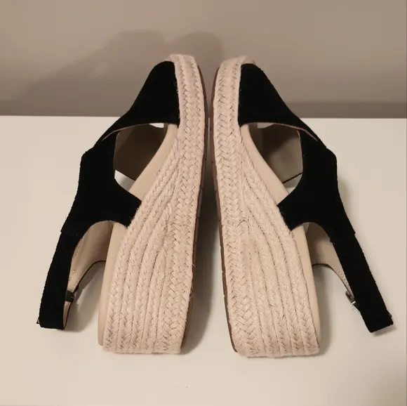 NWT ABEO Riviera Cross wedge espadrille sandals black suede size 6.5