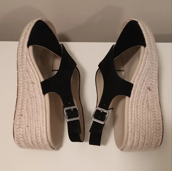 NWT ABEO Riviera Cross wedge espadrille sandals black suede size 6.5