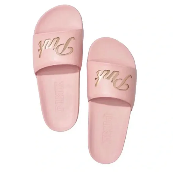 NWT PINK Victoria’s Secret Chalk Rose Sandals with GraphicSize L 9/10