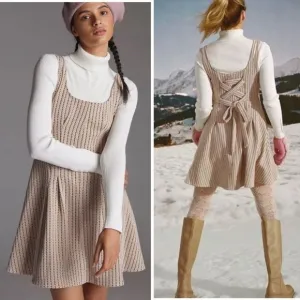 NWT Anthropologie Maeve Jacquard Mini Dress Tan Large