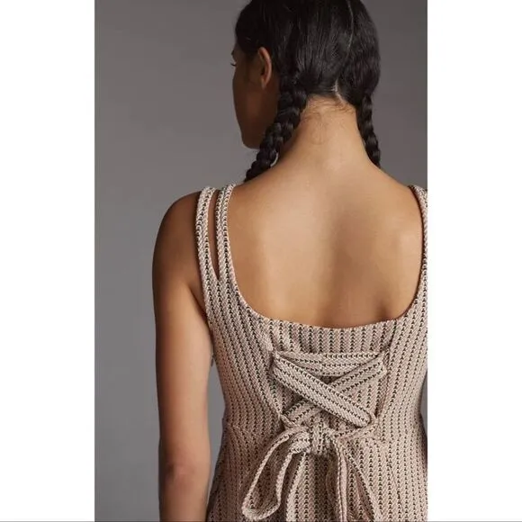 NWT Anthropologie Maeve Jacquard Mini Dress Tan Large
