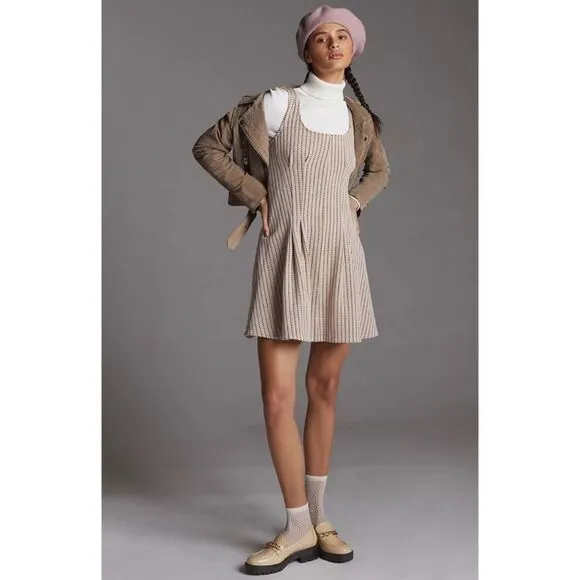 NWT Anthropologie Maeve Jacquard Mini Dress Tan Large