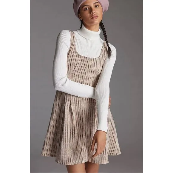 NWT Anthropologie Maeve Jacquard Mini Dress Tan Large