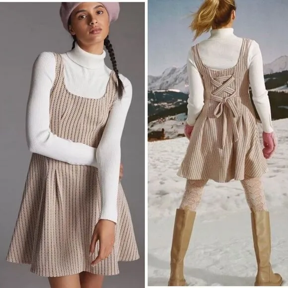 NWT Anthropologie Maeve Jacquard Mini Dress Tan Large