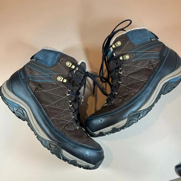 Oboz Juniper Mid Waterproof Hiking Boots 9.5 Women's BDry Brown Blue Knit Lined