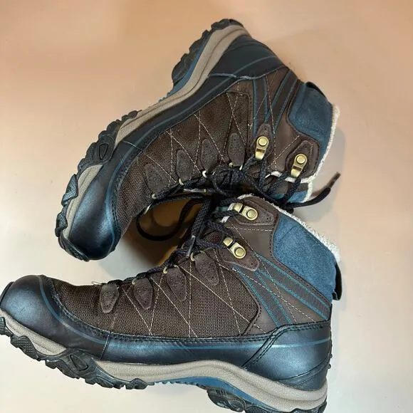 Oboz Juniper Mid Waterproof Hiking Boots 9.5 Women's BDry Brown Blue Knit Lined