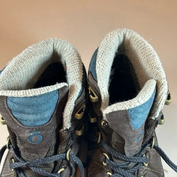 Oboz Juniper Mid Waterproof Hiking Boots 9.5 Women's BDry Brown Blue Knit Lined