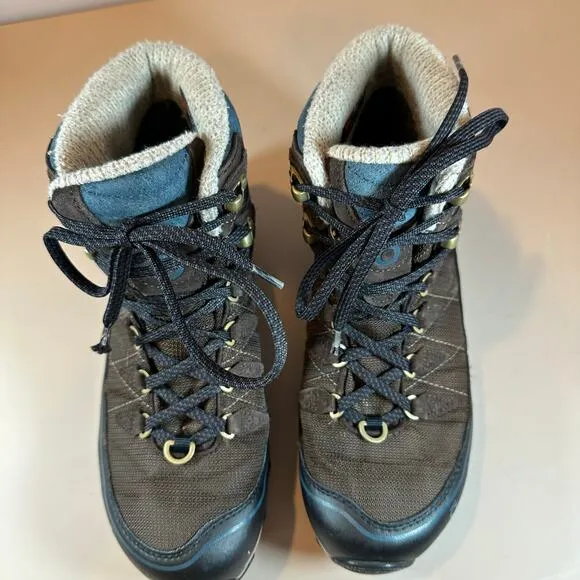 Oboz Juniper Mid Waterproof Hiking Boots 9.5 Women's BDry Brown Blue Knit Lined