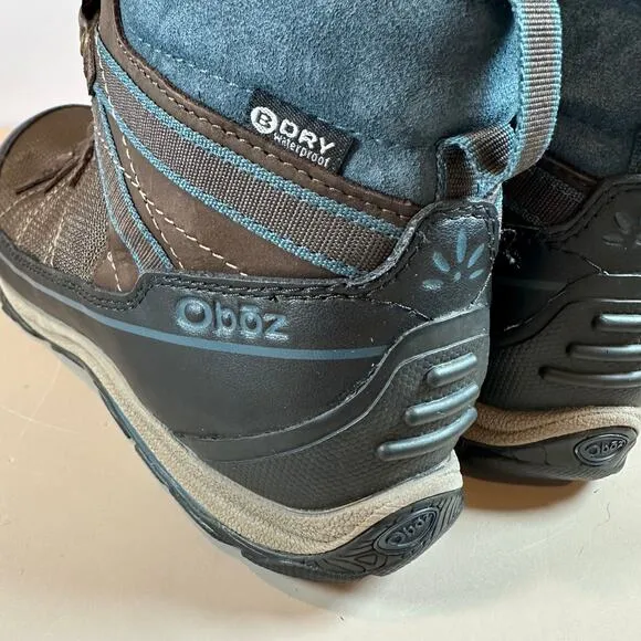 Oboz Juniper Mid Waterproof Hiking Boots 9.5 Women's BDry Brown Blue Knit Lined