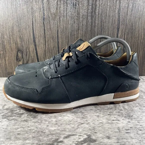 Olukai HUAKA'I LI Black Leather Casual Shoes Sneakers Men's Size 8.5M 10406-4040