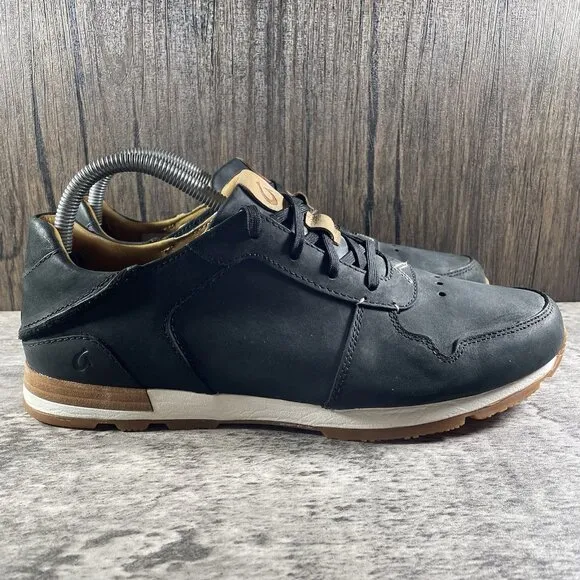 Olukai HUAKA'I LI Black Leather Casual Shoes Sneakers Men's Size 8.5M 10406-4040
