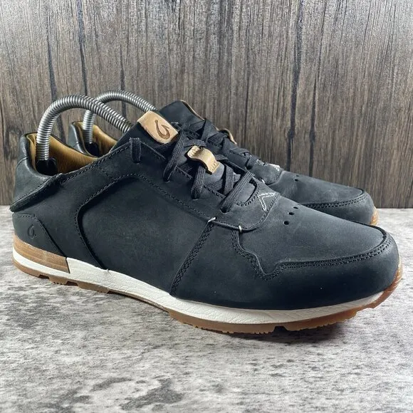 Olukai HUAKA'I LI Black Leather Casual Shoes Sneakers Men's Size 8.5M 10406-4040