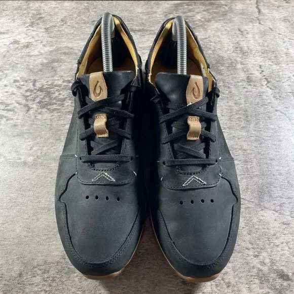 Olukai HUAKA'I LI Black Leather Casual Shoes Sneakers Men's Size 8.5M 10406-4040