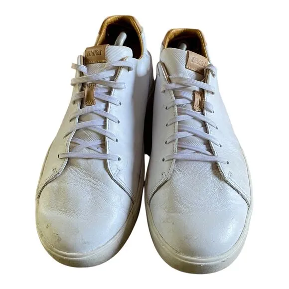 OluKai Lae'Ahi Li'Ili Mens White Leather Lace Up Casual Sneakers Shoes Size 12