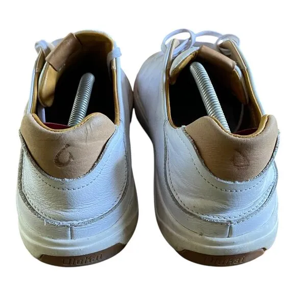 OluKai Lae'Ahi Li'Ili Mens White Leather Lace Up Casual Sneakers Shoes Size 12