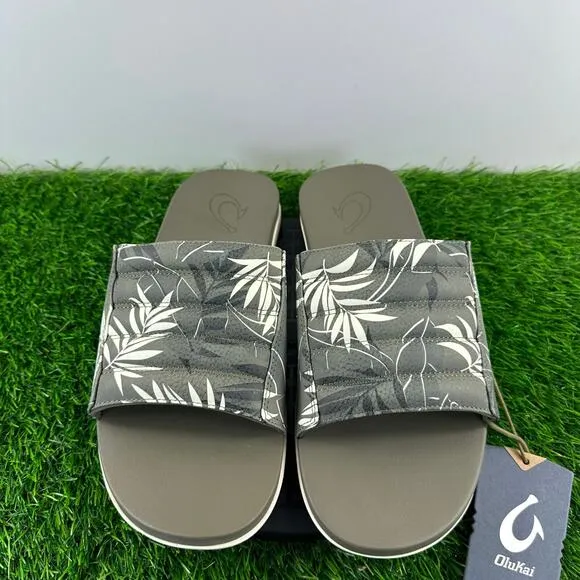 OluKai Maha Olu Men Size 11 Green Hunter Aloha Slides Sandals NEW